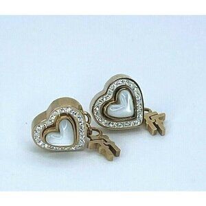 Folli Follie Earrings Heart Playful Heart 2 Way Rose Gold Rhinestone Pea…